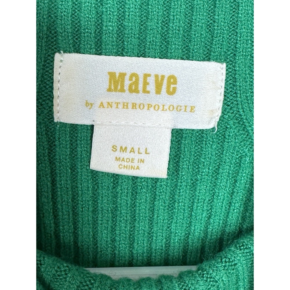 Maeve By Anthropologie Short Sleeve Mock Neck Puff Sleeve Sweater Green Sz SMALL - Picture 4 of 8